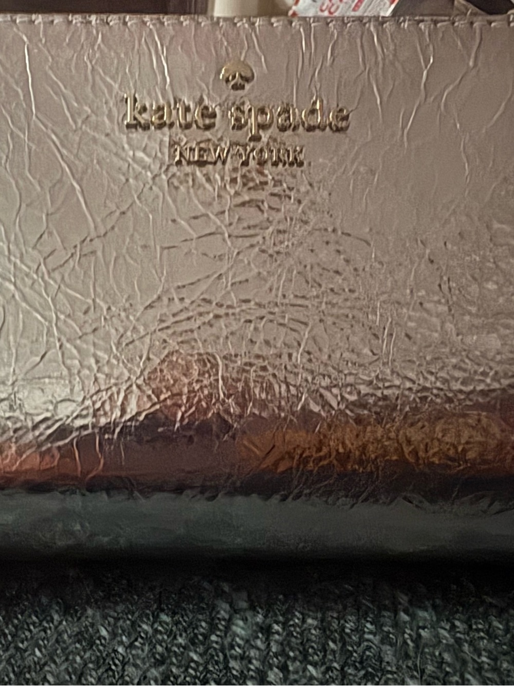 kate spade Metallic Silver Compact Wallet with Gold Logo